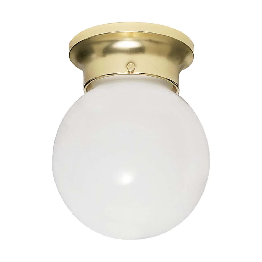 1-Light 8-in Ceiling Fixture White Ball in Polished Brass Finish