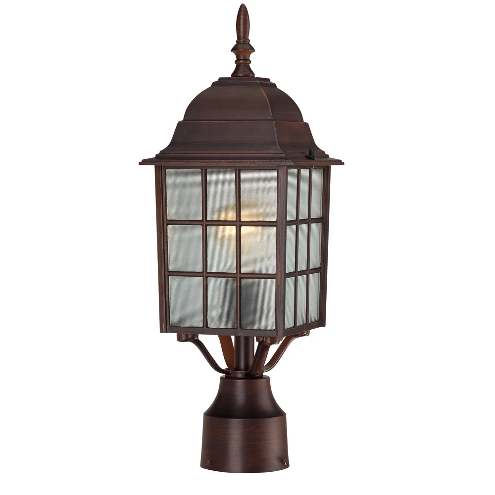 1-Light Post Mounted Outdoor Light Fixture in Rustic Bronze Finish