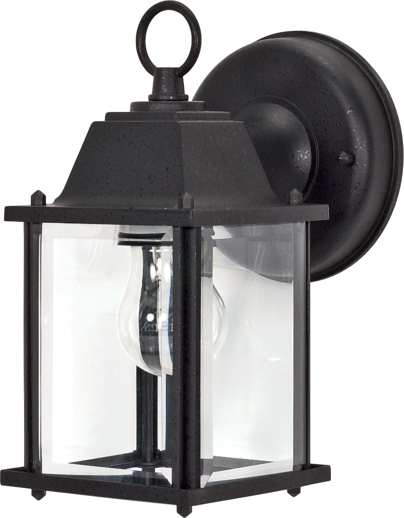 Nuvo 1-Light 9" Wall Cube Lantern Clear Beveled Glass in Textured Black