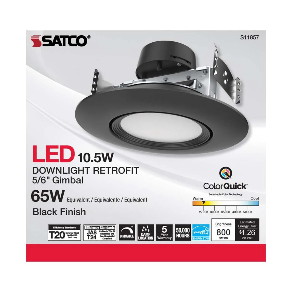 10.5w LED Direct Wire Downlight 120v CCT Tunable Black Finish - Image 3