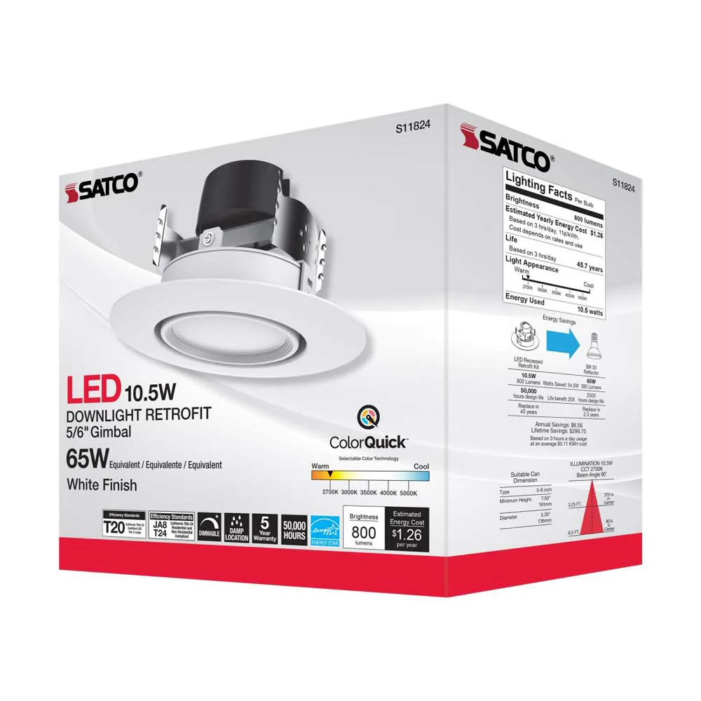 10.5w LED Directional Retrofit Downlight 5-6 in. CCT Tunable 90 deg. 120v - Image 8
