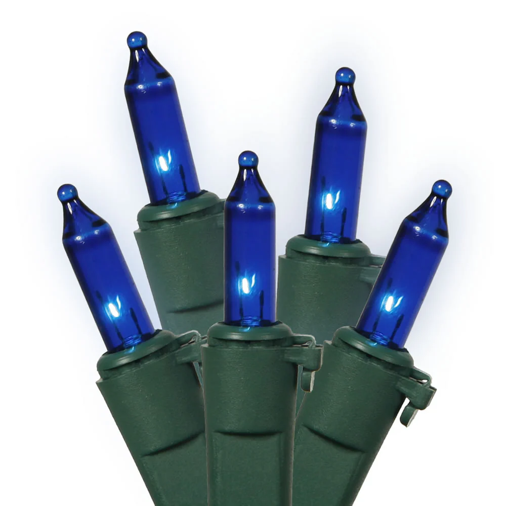 100 Blue Lights Green Wire 46ft. Christmas Set