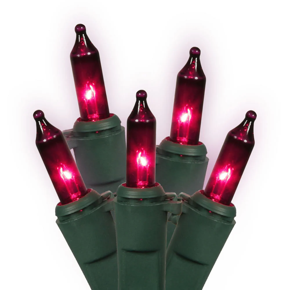 100 Purple Lights Green Wire 46ft. Christmas Set