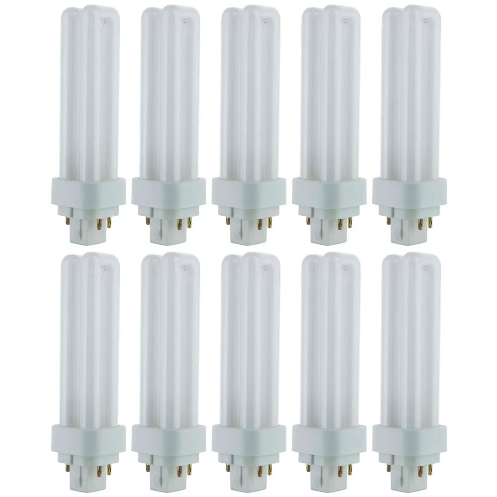 10Pk - Sunlite 13w 6500K PLD 4-Pin Double U-Shaped Twin Tube G24q-1 Base Bulb
