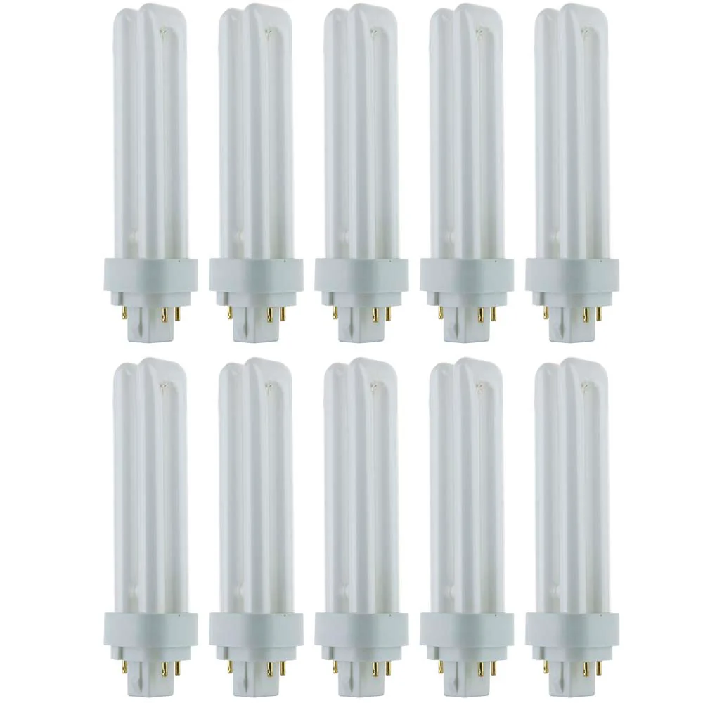 10Pk - Sunlite 18w 2700K PLD 4-Pin Double U-Shaped Twin Tube G24Q-2 Base Bulb