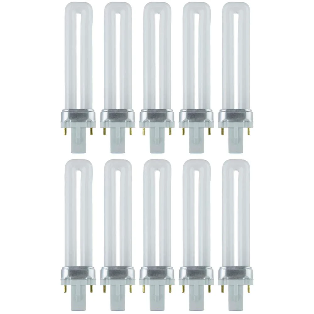 10Pk - Sunlite 7W 3500K 2-Pin Shaped PL CFL Twin Tube Plugin G23 Base Light Bulb