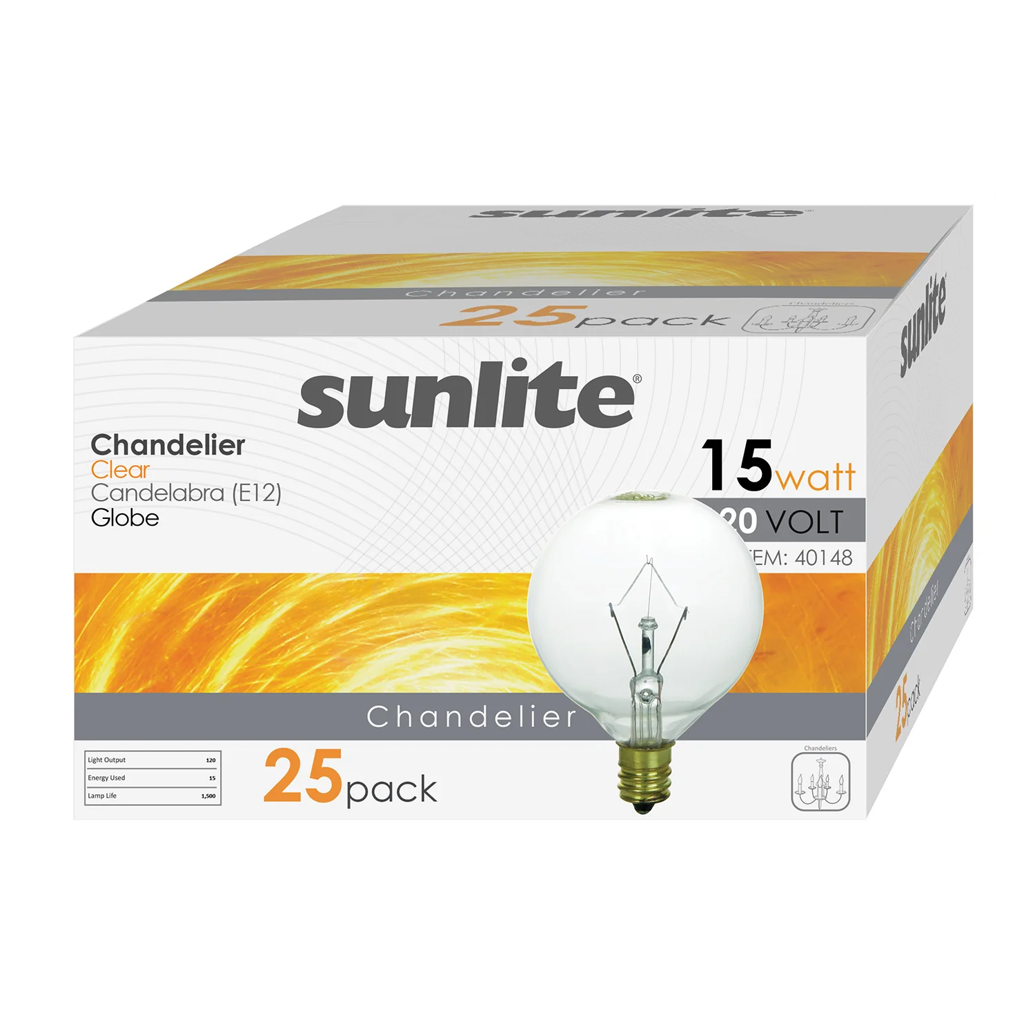 12Pk - Sunlite 15w Incandescent G16;5 Globe E12 Base 2600K Clear Dimmable Bulb