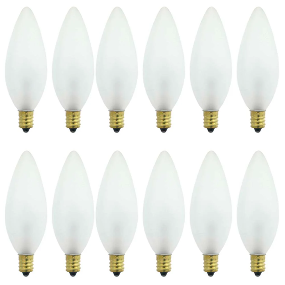 12Pk - Sunlite 15W Incandescent Petite Chandelier E12 Base Dimmable Frosted Bulb