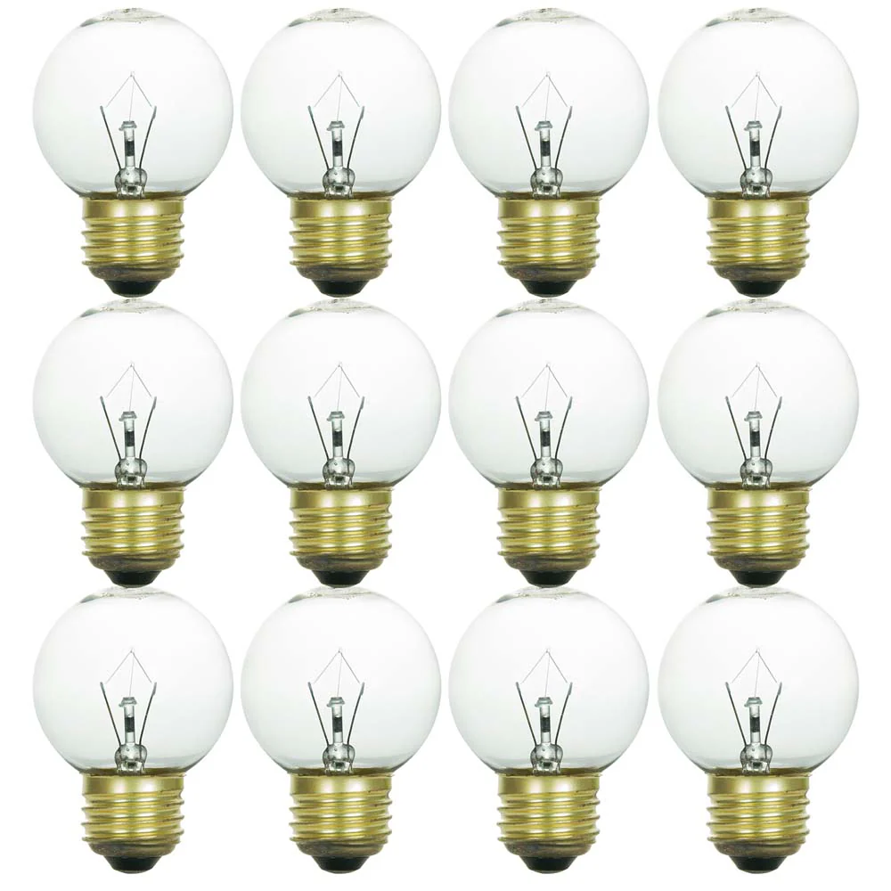 12Pk - Sunlite 25W Incandescent G16 Globe Medium E26 Base Crystal Clear Bulb