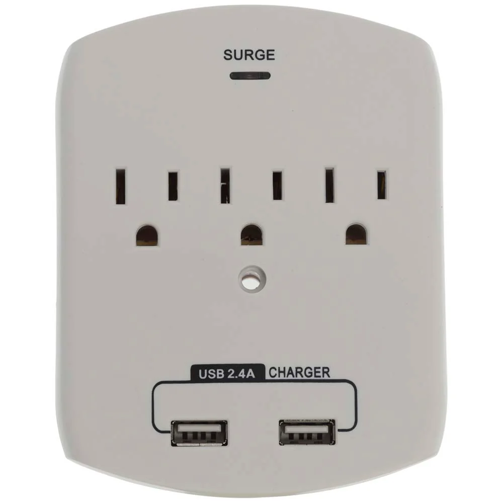 Sunlite 3 Outlet Surge Protector with 2 USB Ports
