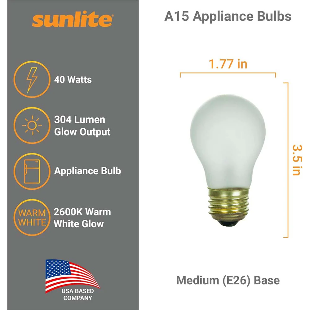 12Pk - Sunlite 15w A15 Incandescent Appliance 2600K Frosted Dimmable Bulb - Image 3