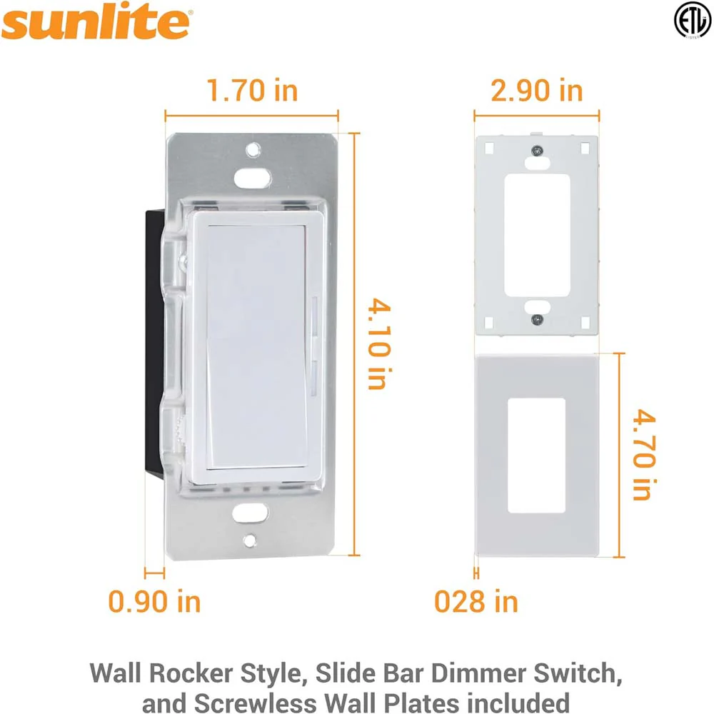 Sunlite 600W Max LED Dimmer Switch Slide Bar 3-Way Switching 120-277 v - Image 2