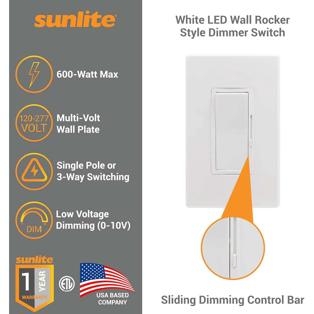 Sunlite 600W Max LED Dimmer Switch Slide Bar 3-Way Switching 120-277 v - Image 3