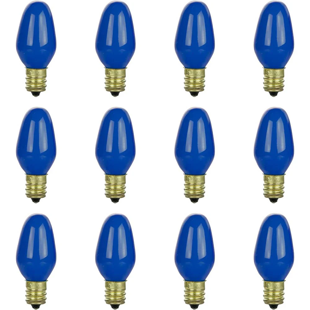 12Pk - Sunlite 7w 7C7 Incandescent E12 Base C7 Night Light Blue Colored Bulb