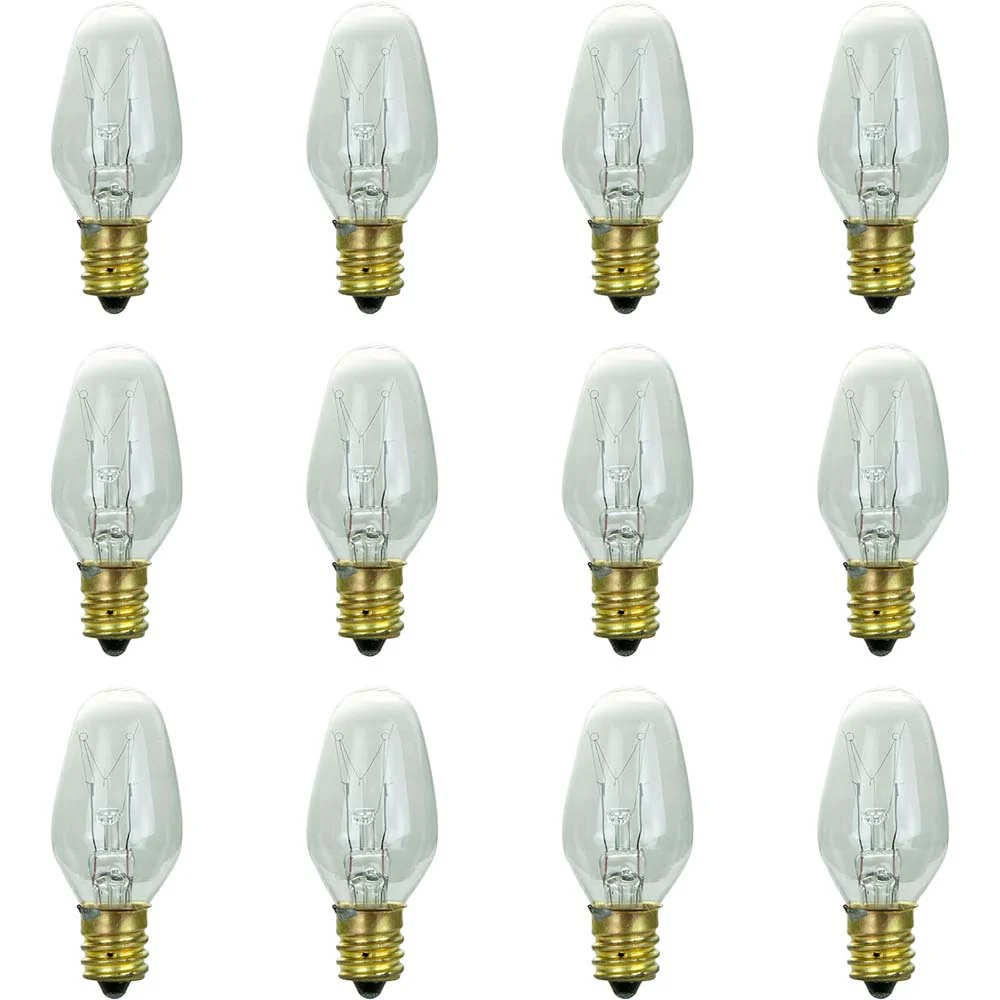 12Pk - Sunlite 7w 7C7 Incandescent E12 Base C7 Night Light Clear Colored Bulb