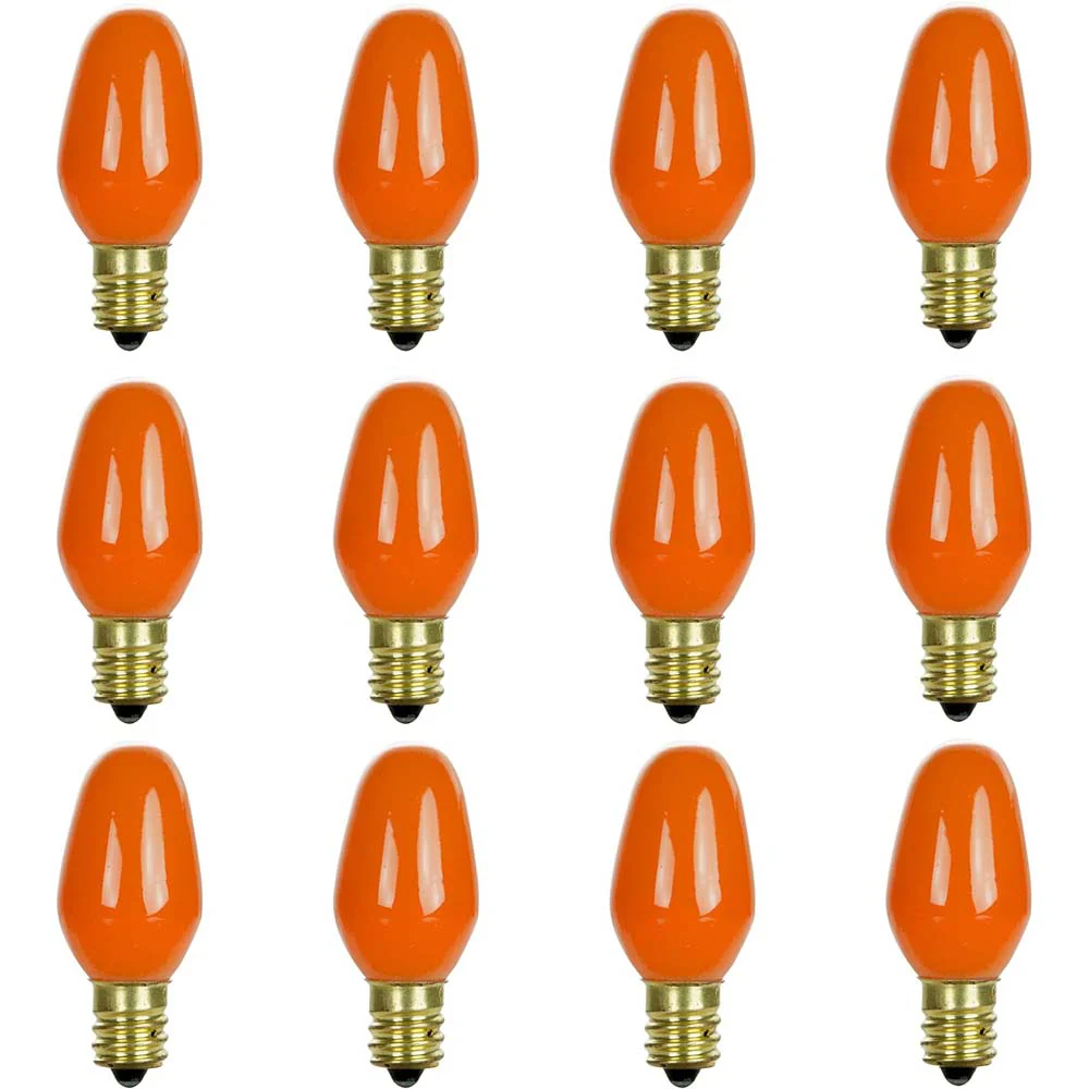 12Pk - Sunlite 7w7 7C7 Incandescent E12 Base C7 Night Light Orange Colored Bulb