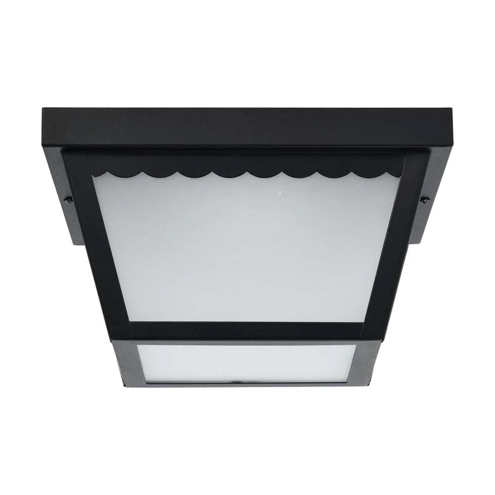 12w 9-in LED Carport Flush Mount Fixture 3000K Dimmable Black w/ Frosted Glass