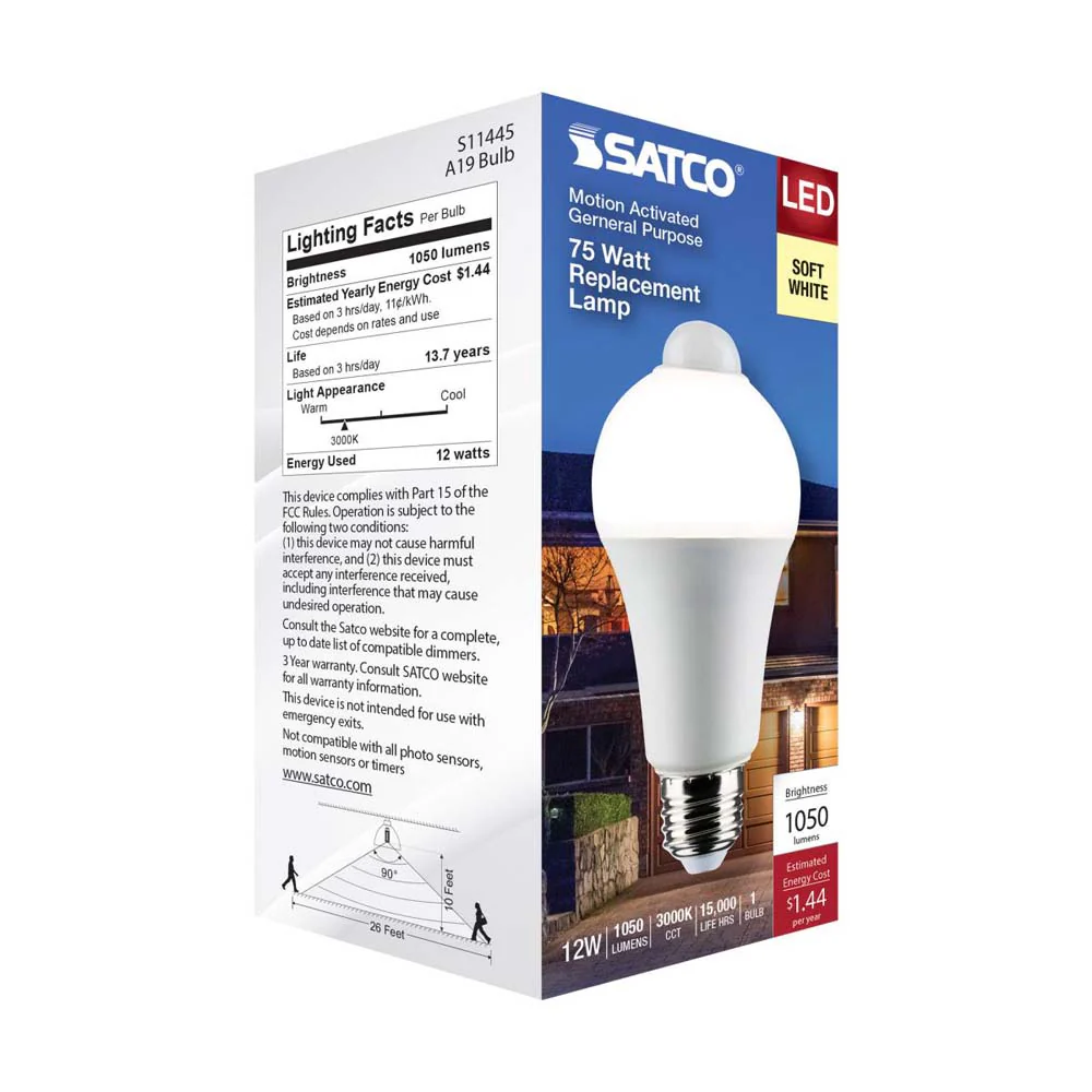 12W A19 LED PIR Sensor White 3000K 1050 Lumens Non-Dimmable 120v - Image 8