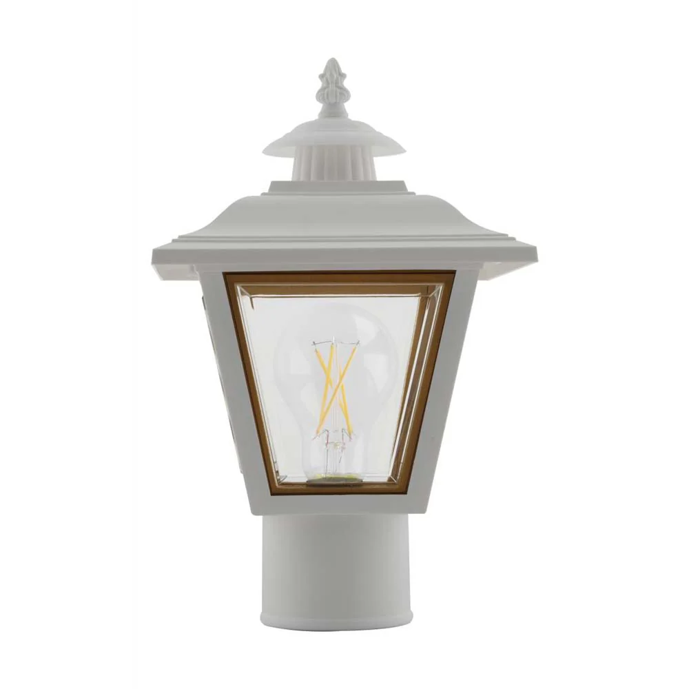 13'' Coach Post Top Lantern w/ Finial Beveled Acrylic Panels White Finish