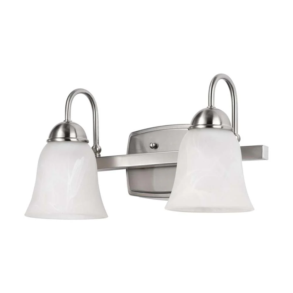 15w LED 2-Light Vanity Fixture 3000K Brushed Nickel w/ Alabaster Glass