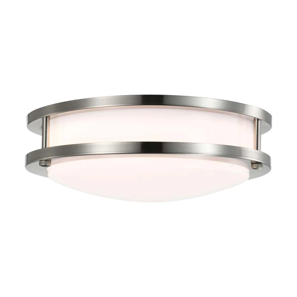 16w 10-in LED Flush Mount Fixture 3000K Dimmable Brushed Nickel White Lens