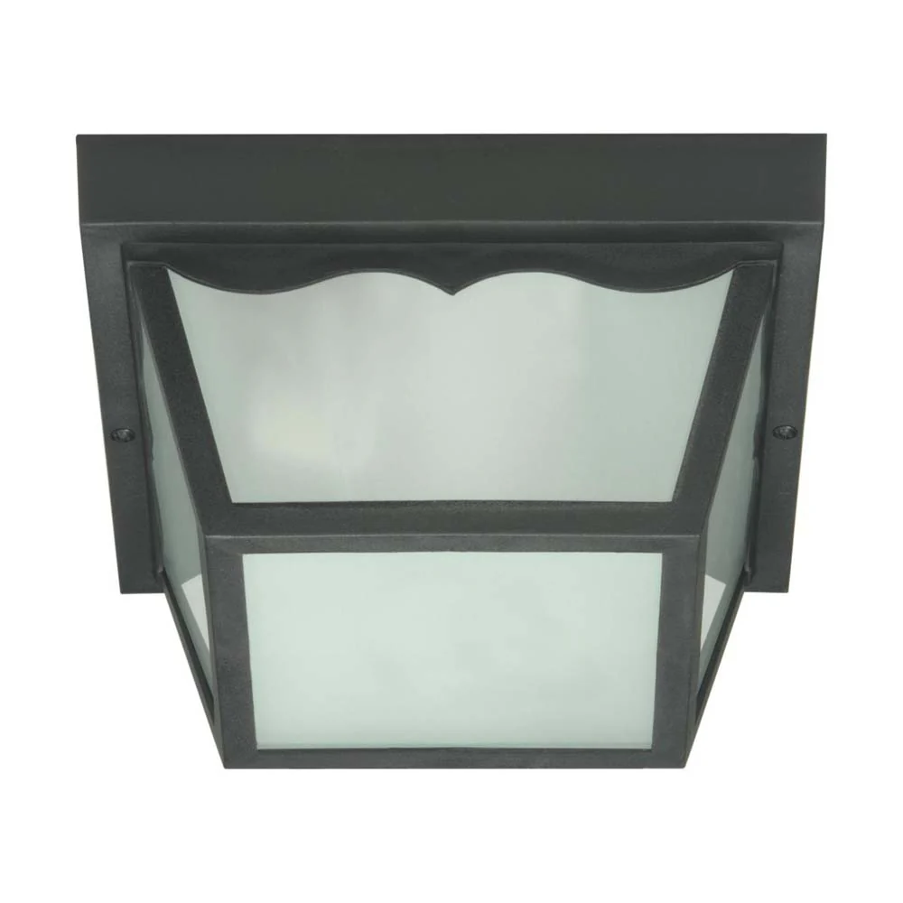 2-Light 10'' Carport Flush Mount w/ Frosted Acrylic Panels Black Finish