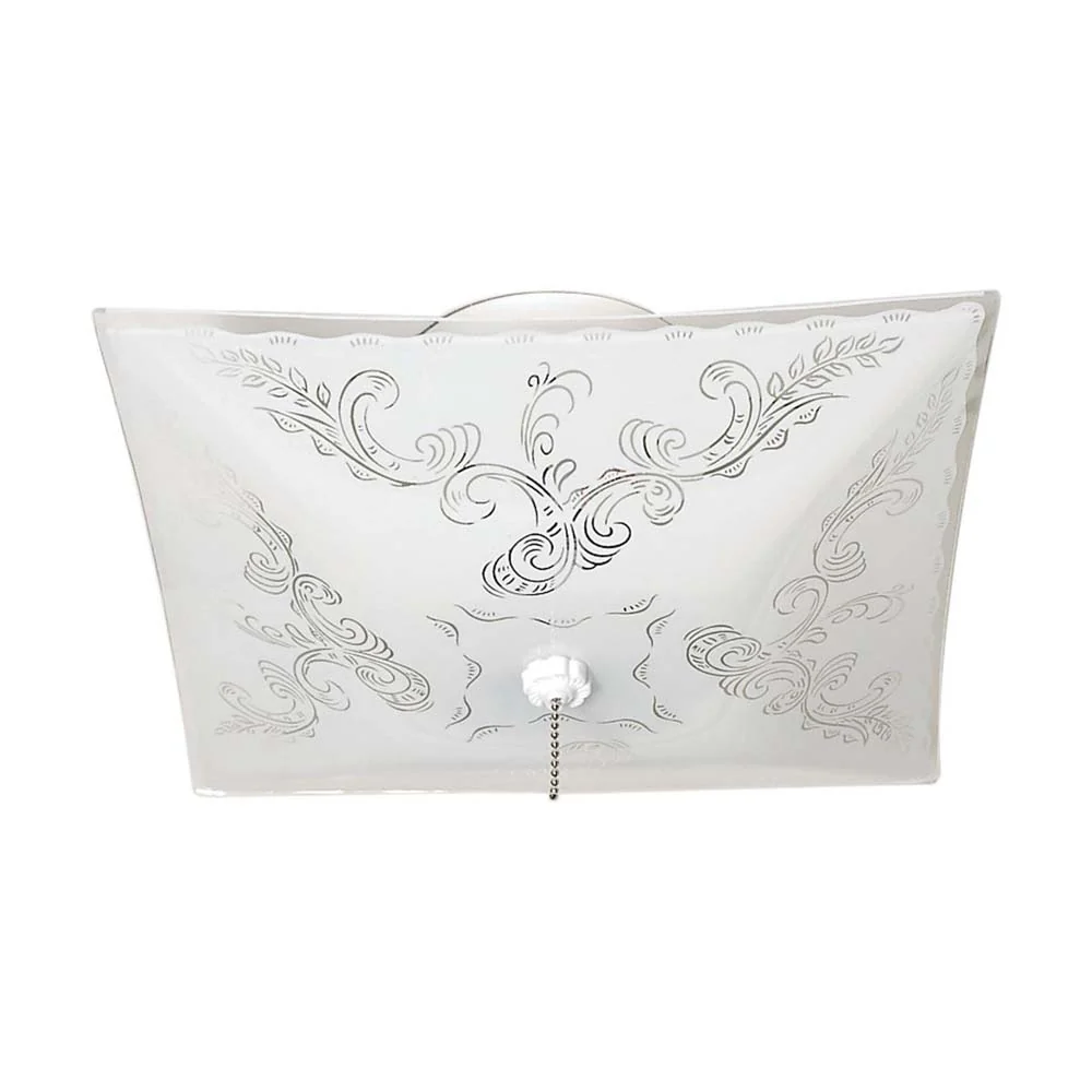 2-Light 12-in Ceiling Fixture Square Floral / with Pull Chain in White Finish