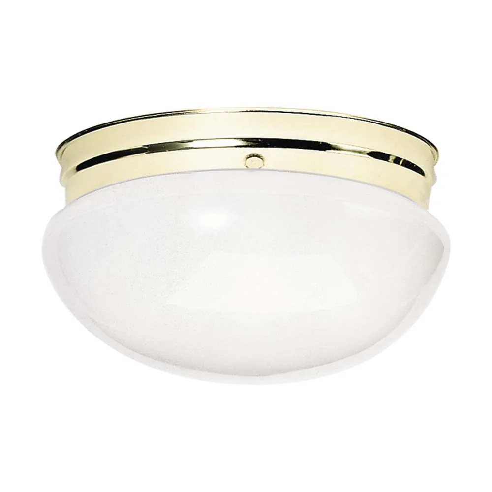 2-Light 12-in Flush with White Glass in Polished Brass Finish