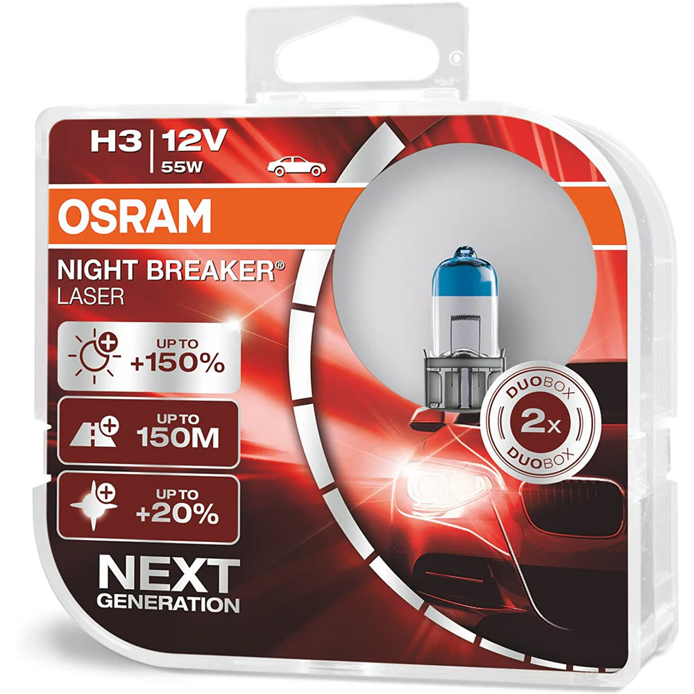 2-PK Osram H3 64151NL Night Breaker Laser 12V 55W Automotive Bulb
