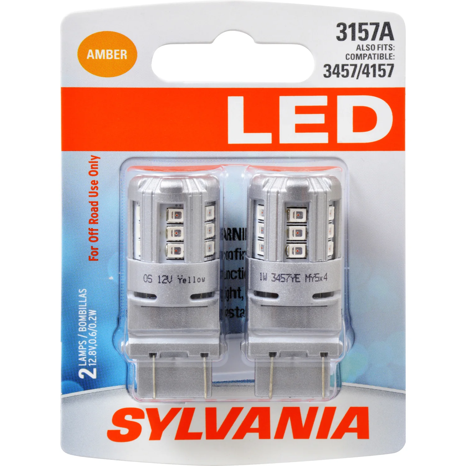 2-PK SYLVANIA 3157 Amber LED Automotive Bulb