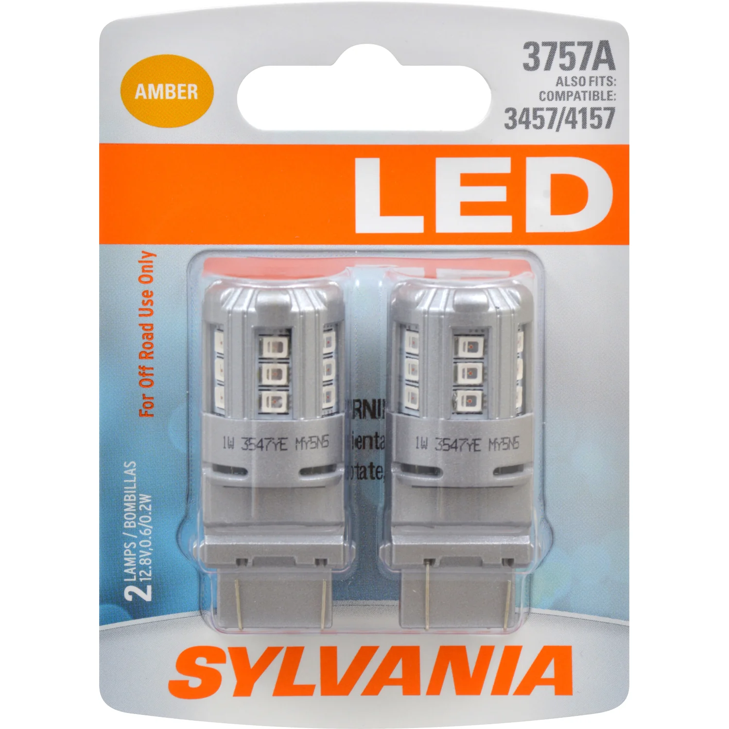 2-PK SYLVANIA 3757 Amber LED Automotive Bulb