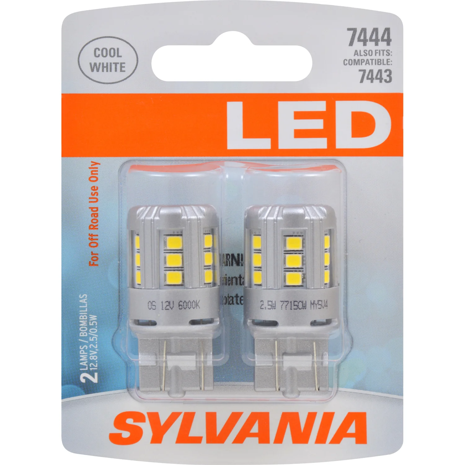 2-PK SYLVANIA 7444 T20 White LED Automotive Bulb