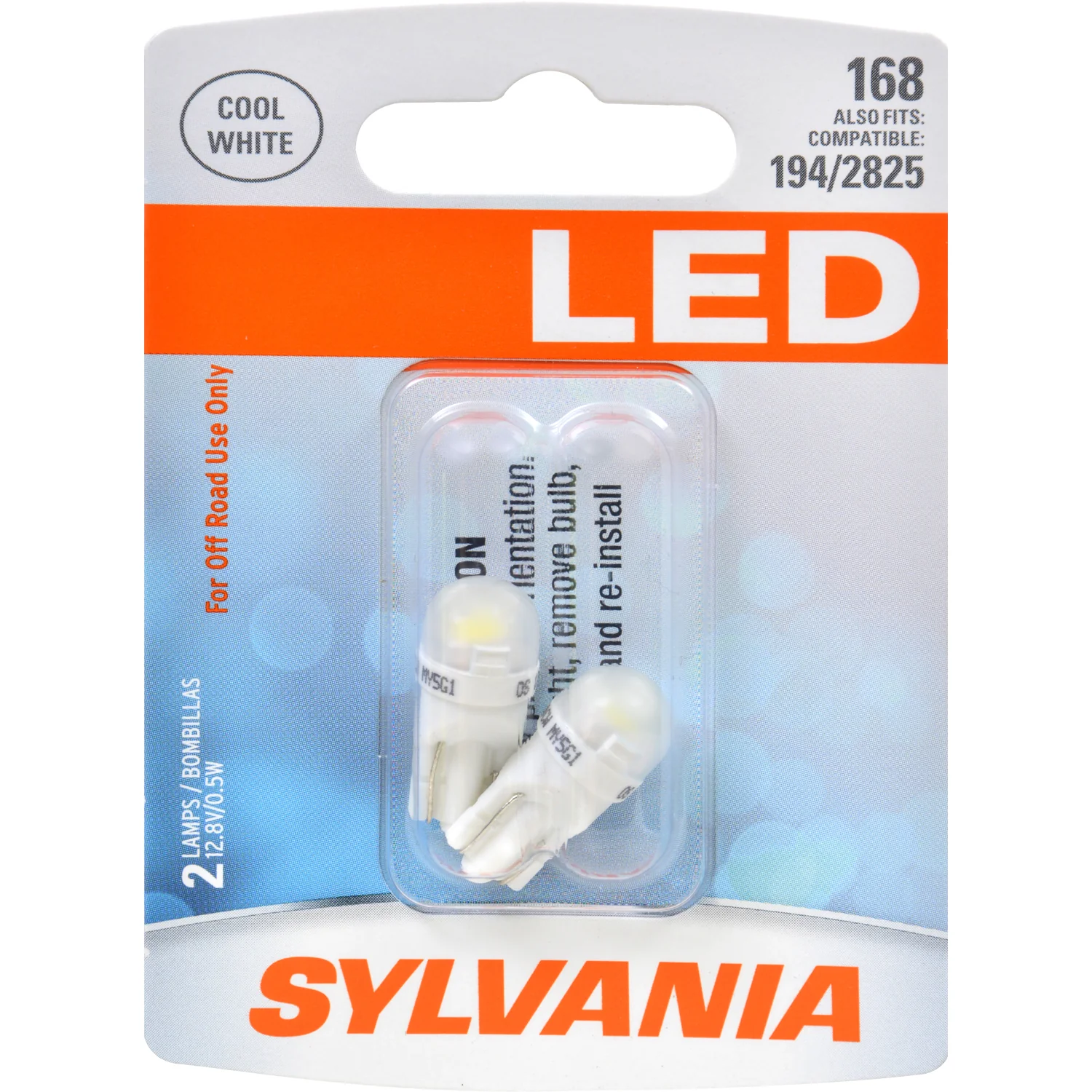 2-PK SYLVANIA LED 168 W5W 194 Cool White Automotive Bulb - also fits 194 & 2825