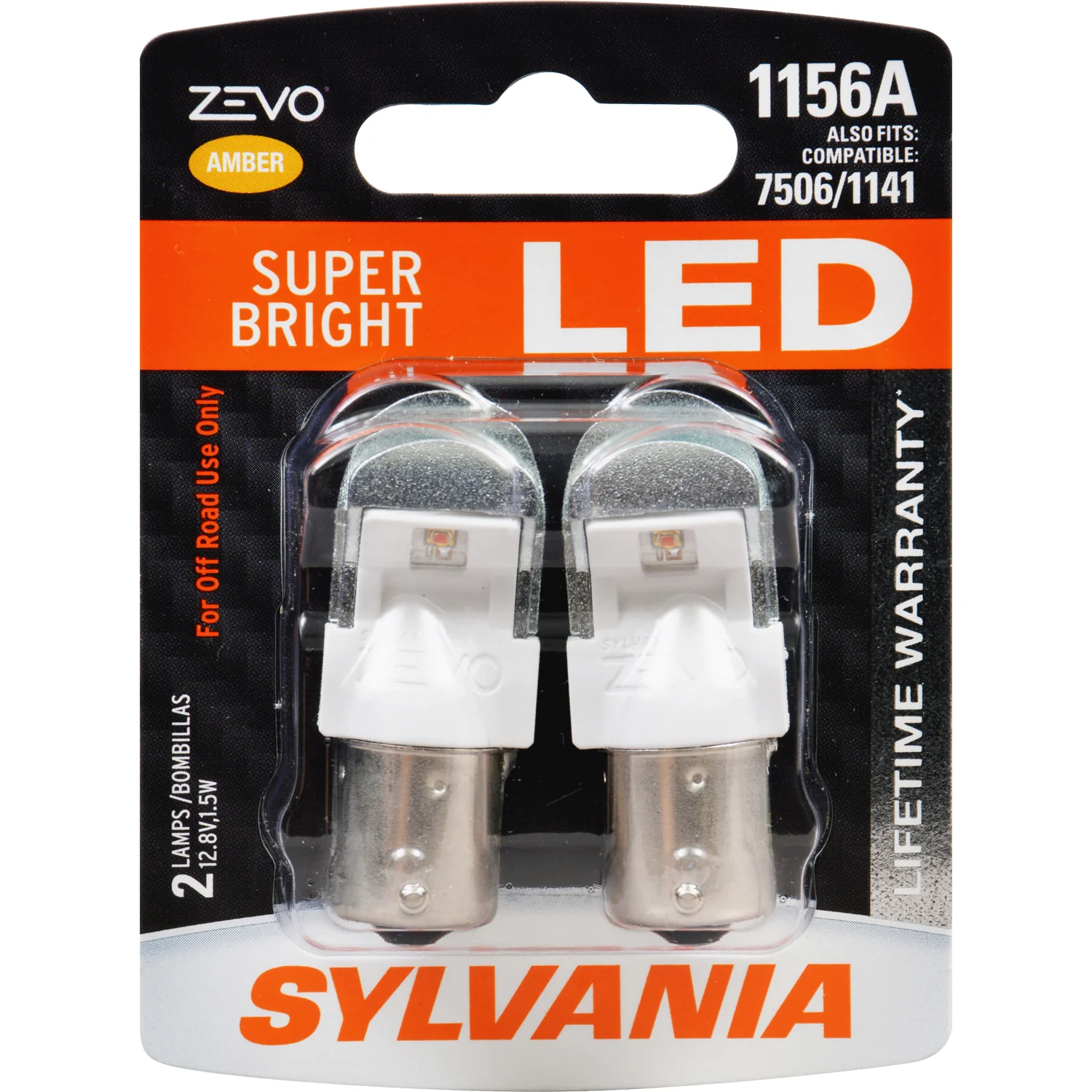 2-PK SYLVANIA ZEVO 1156 Amber LED Automotive Bulb