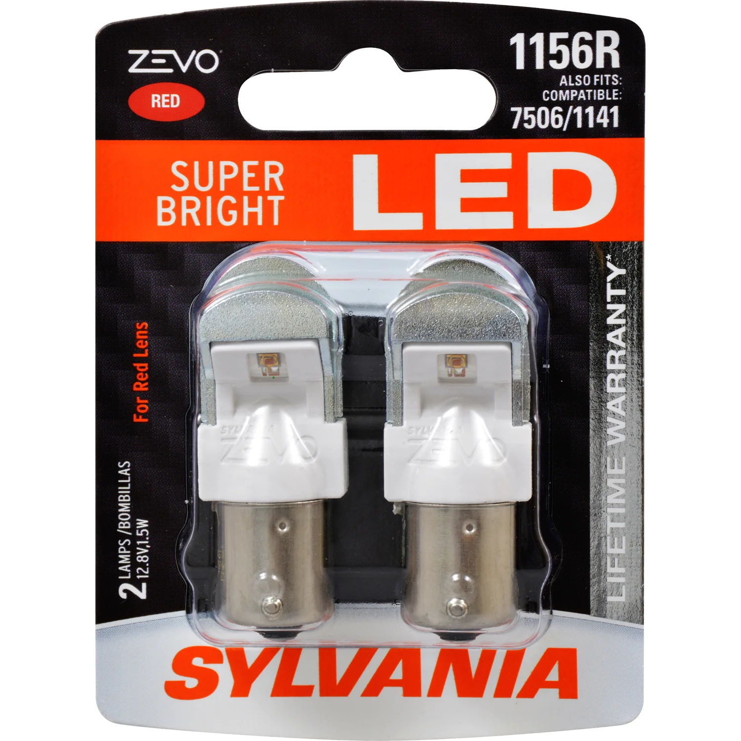 2-PK SYLVANIA 1156 ZEVO LED Red Automotive Light Bulb