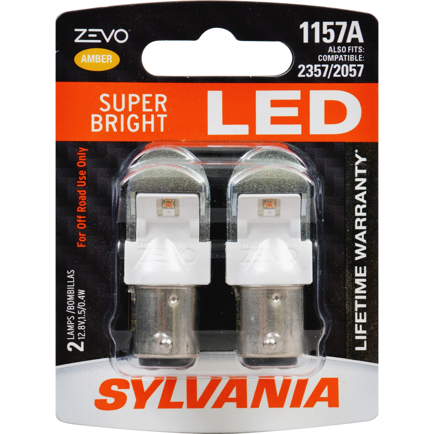 2-PK SYLVANIA ZEVO 1157 Amber LED Automotive Light Bulb