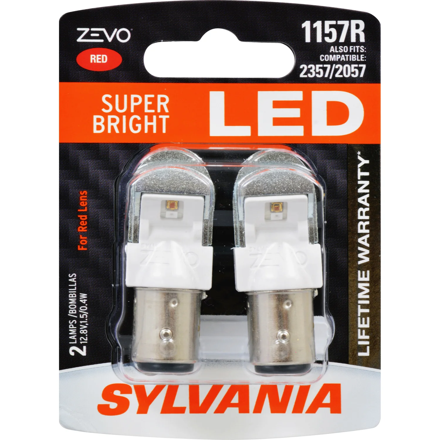 2-PK SYLVANIA 1157 LED ZEVO Red Automotive Light Bulb