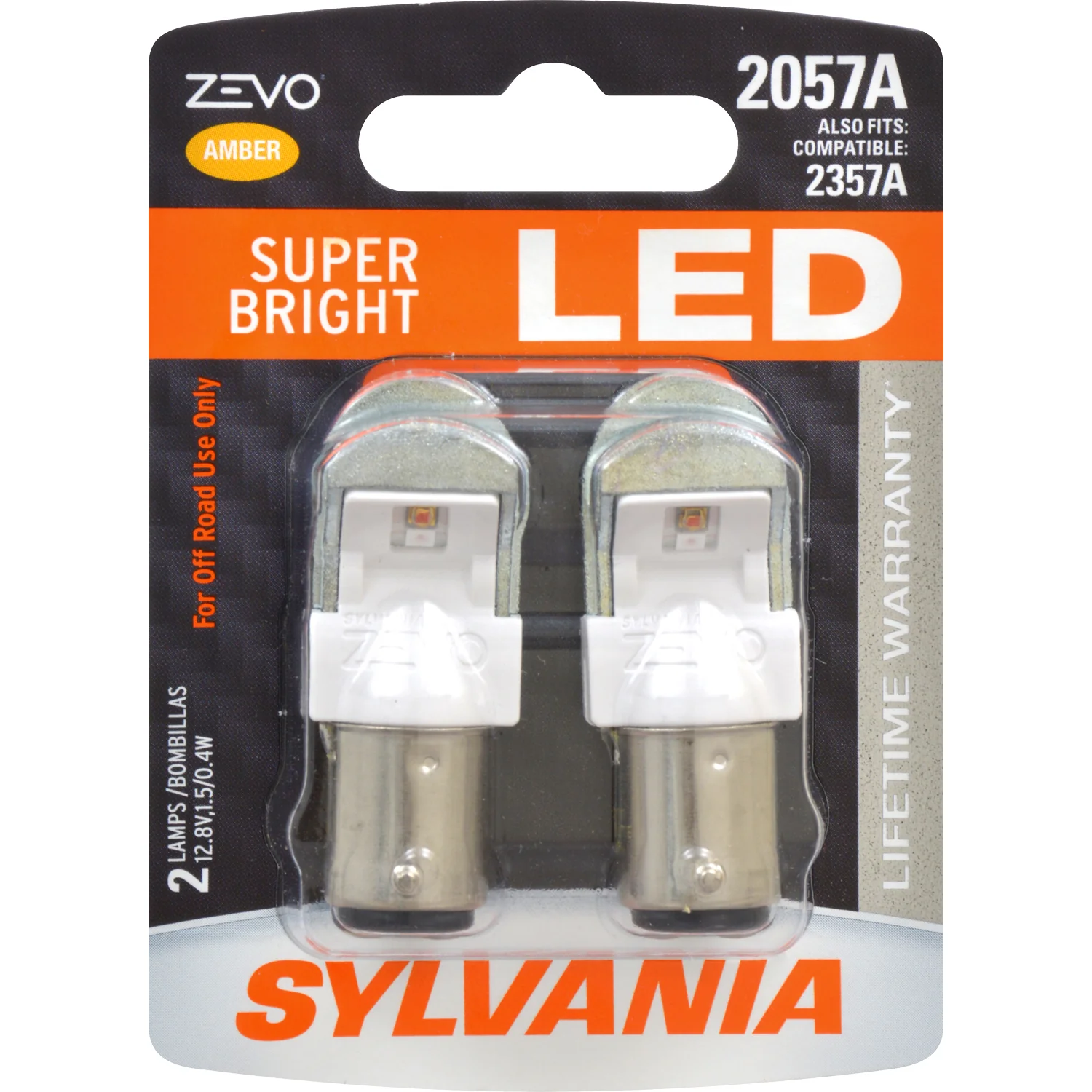 2-PK SYLVANIA 2057 LED ZEVO Amber Automotive Light Bulb