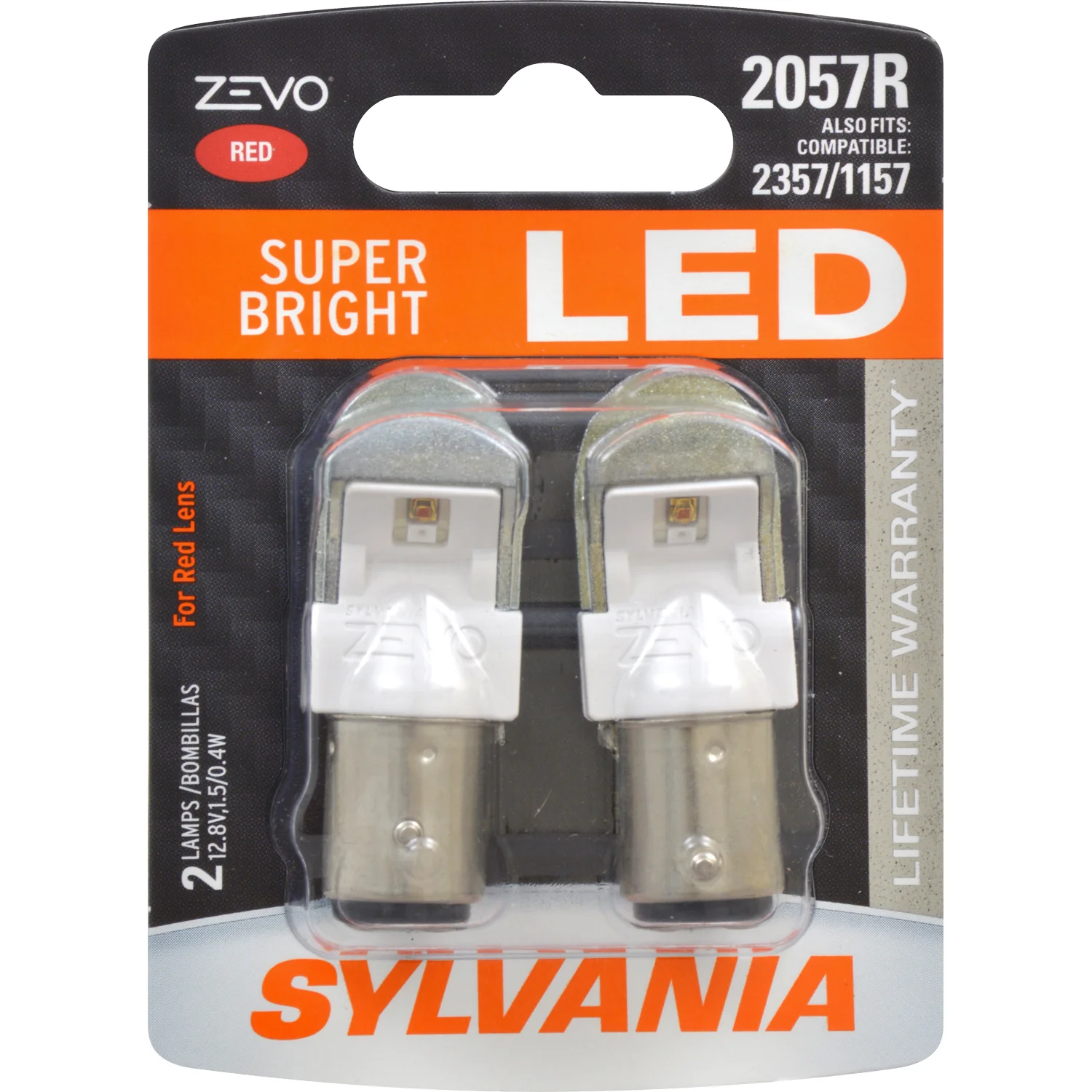 2-PK SYLVANIA 2057 LED ZEVO Red Automotive Light Bulb