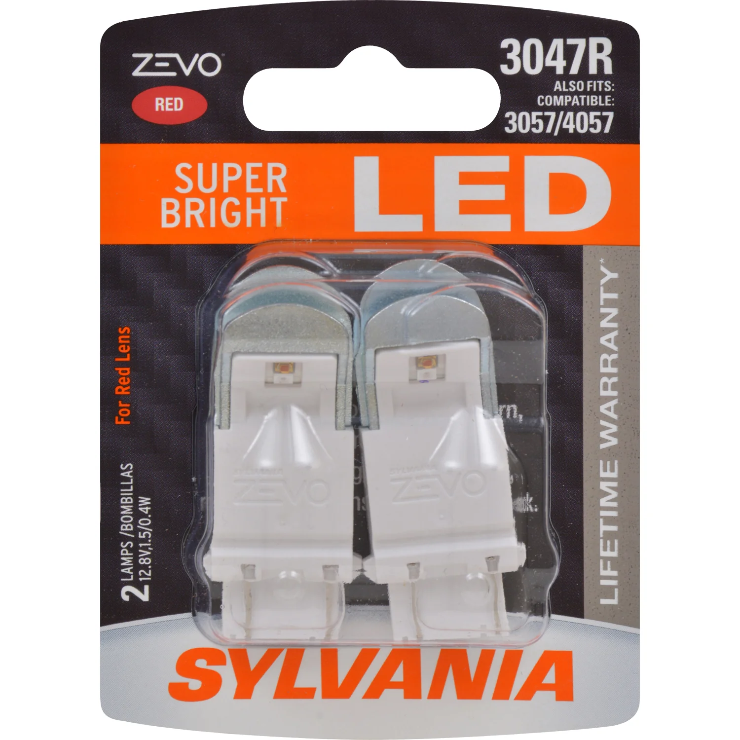 2-PK SYLVANIA ZEVO 3047 Red LED Automotive Bulb