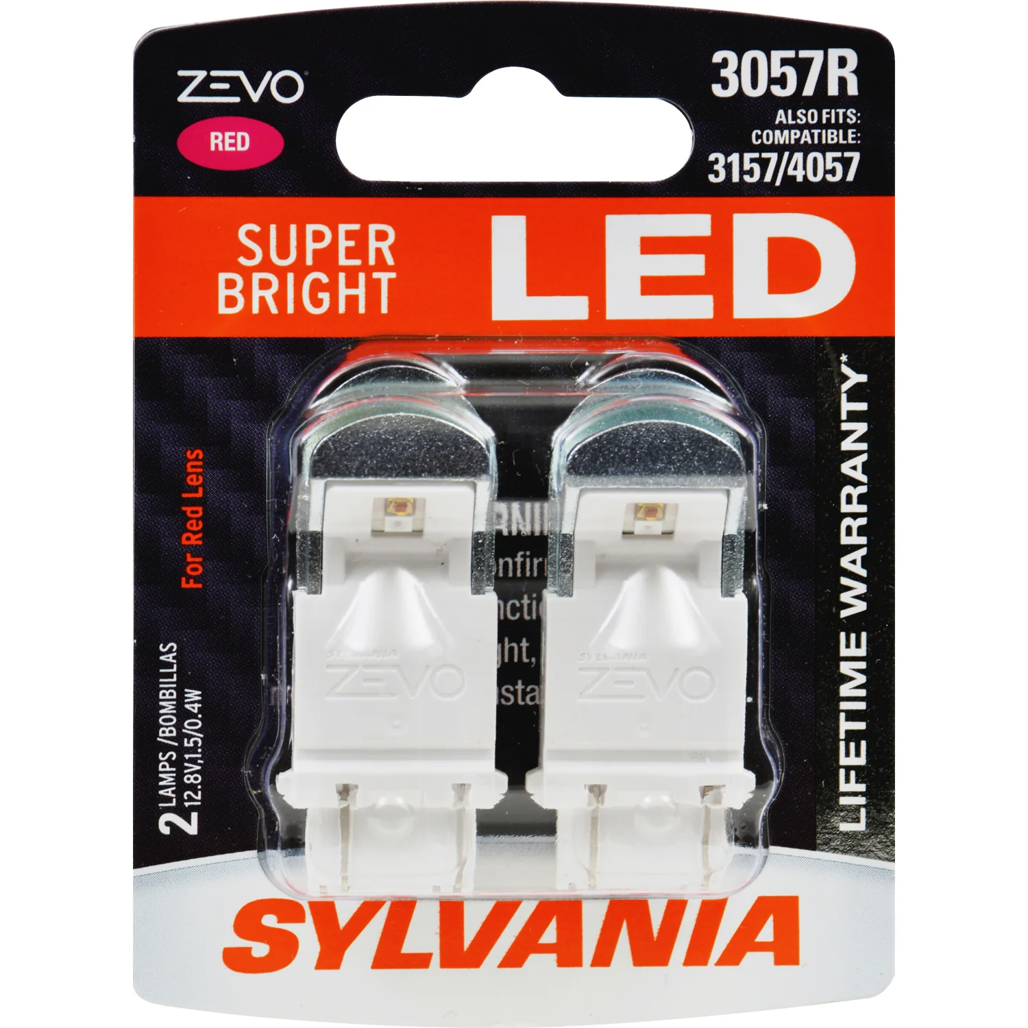 2-PK SYLVANIA ZEVO 3057 Red LED Automotive Bulb