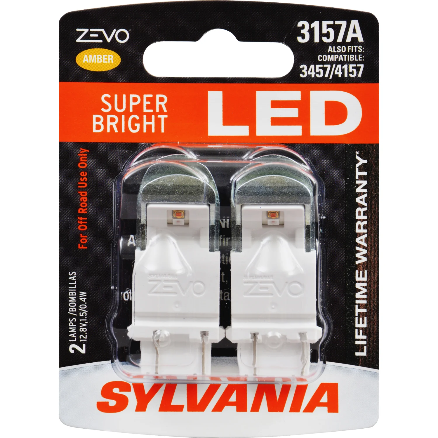 2-PK SYLVANIA ZEVO 3157 Amber LED Automotive Bulb