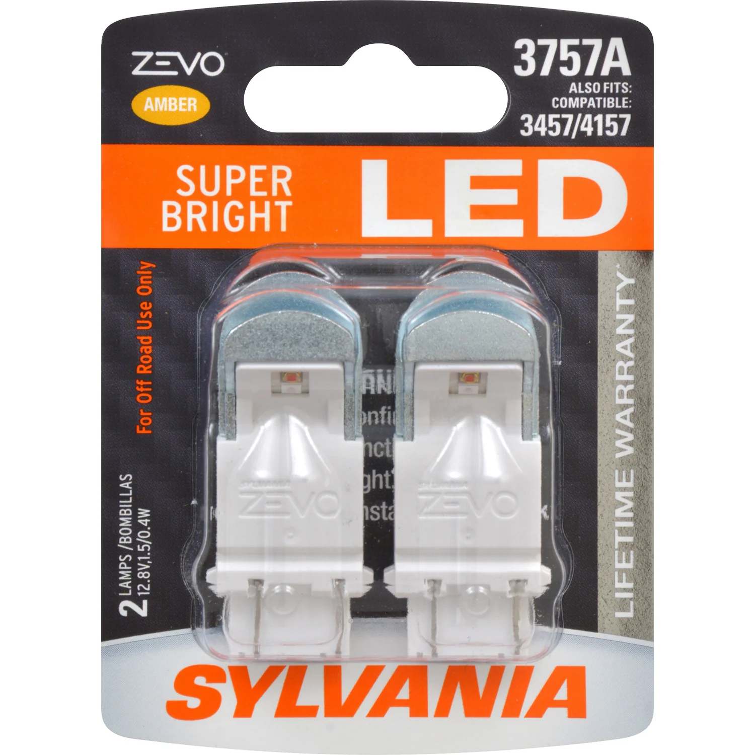2-PK SYLVANIA ZEVO 3757 Amber LED Automotive Bulb