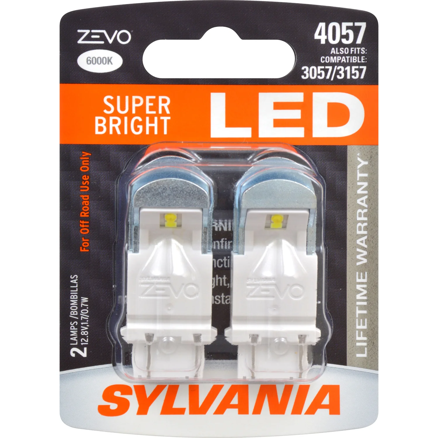 2-PK SYLVANIA 4057 ZEVO LED Super Bright White Automotive Light Bulb