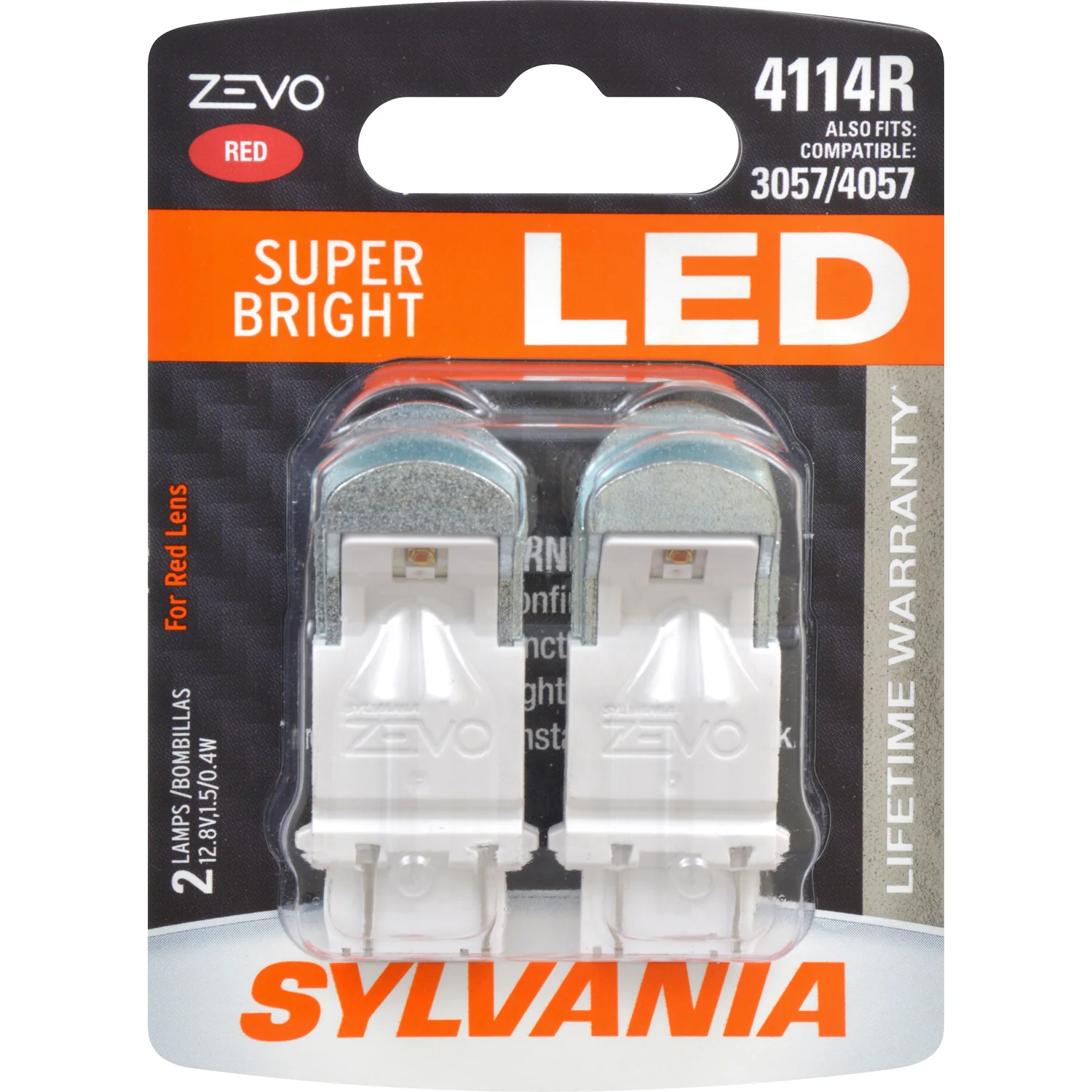 2-PK SYLVANIA ZEVO 4114 Red LED Automotive Bulb