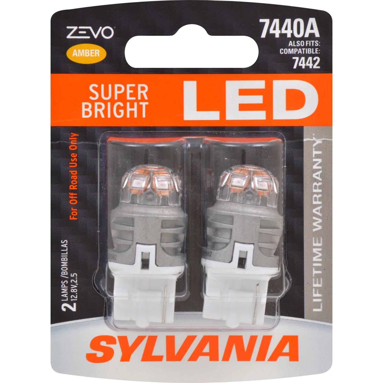 2-PK SYLVANIA ZEVO 7440 T20 Amber LED Automotive Bulb