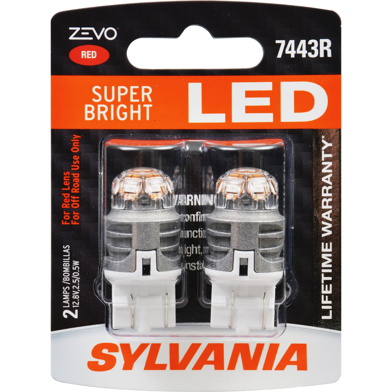 2-PK SYLVANIA ZEVO 7443 T20 Red LED Automotive Bulb