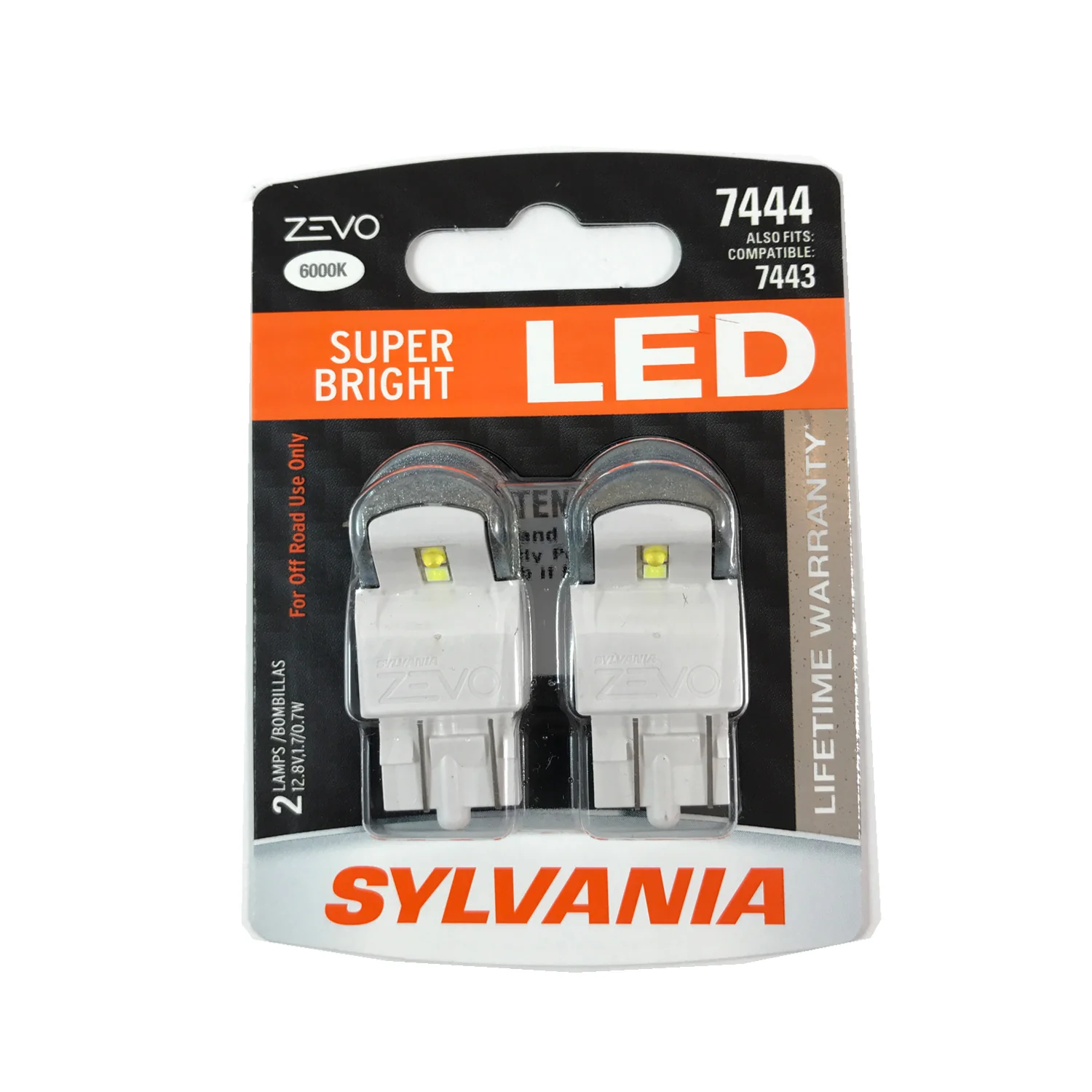 2-PK SYLVANIA ZEVO 7444 T20 White LED Automotive Bulb