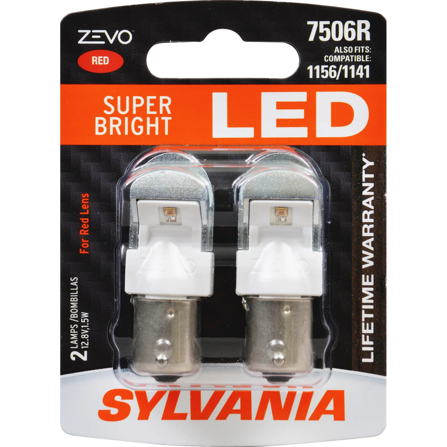 2-PK SYLVANIA 7506 ZEVO LED Red Automotive Light Bulb