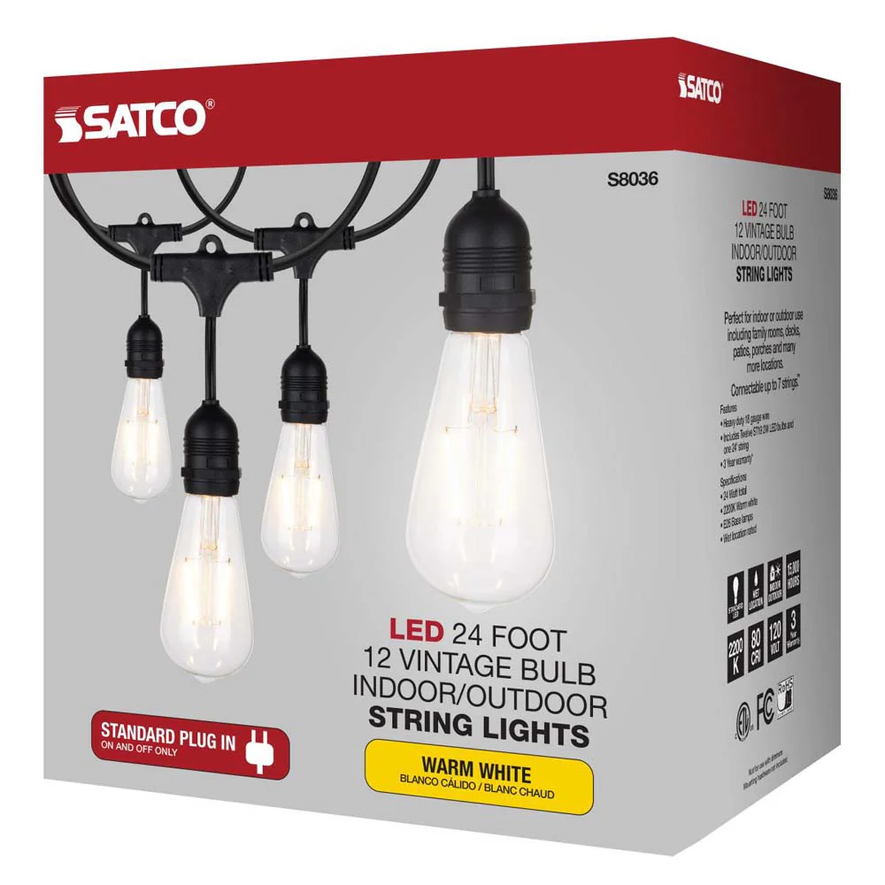 24-ft 24w 120v LED String Light - Include 12 Vintage ST19 bulbs - Image 10